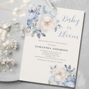 Baby In Bloom Junge Blaue Florale Babyparty-Einlad Einladung