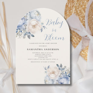 Baby In Bloom Junge Blaue Florale Babyparty-Einlad Einladung