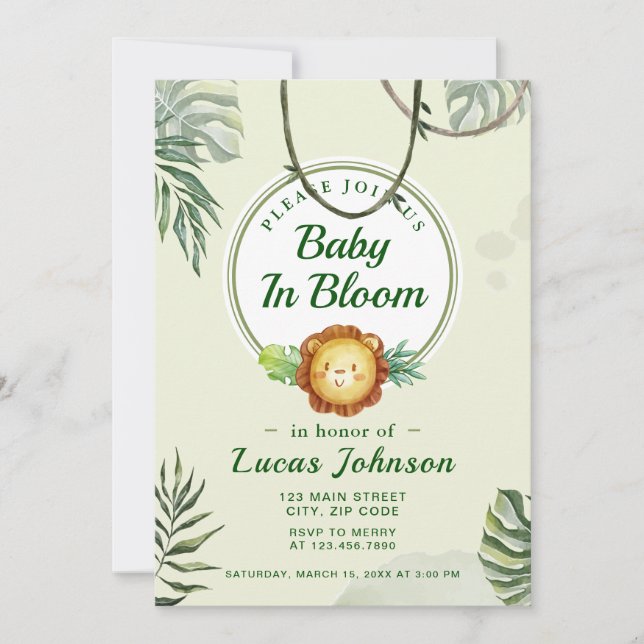 Baby in Bloom Jungle Shower Boy Einladung (Vorderseite)