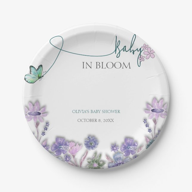Baby in Bloom Kinderdusche Lila Pappteller (Vorderseite)