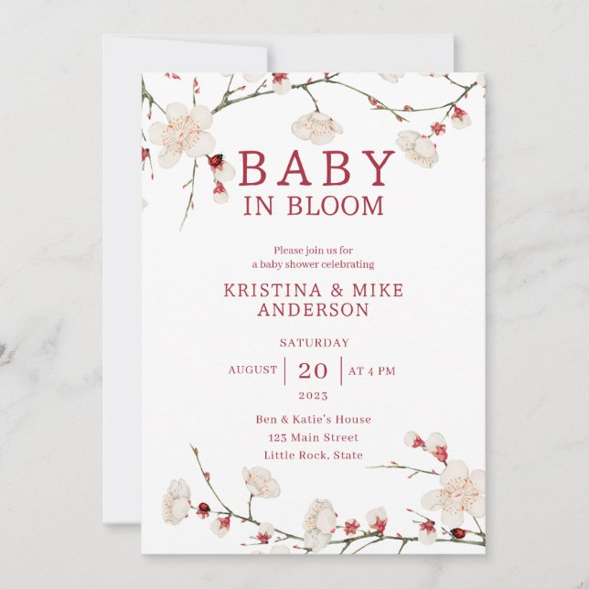 Baby in Bloom Kirry Blossom Dusche Einladung (Vorderseite)