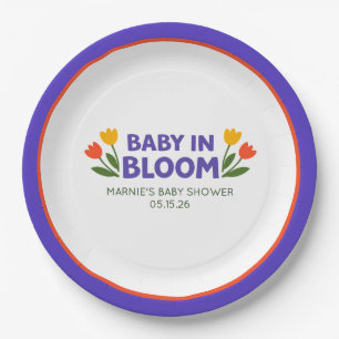 Baby in Bloom - Kräftige Farbtulpe Chic Baby Showe Pappteller