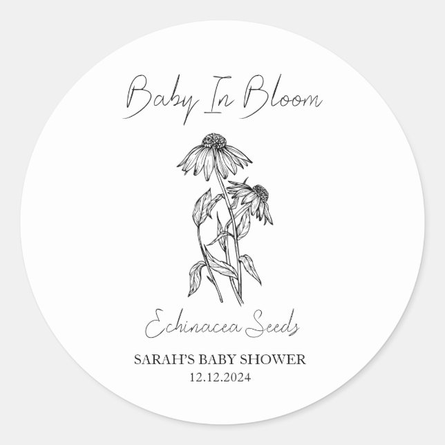 Baby in Bloom l Echinacea Samen Baby Dusche Runder Aufkleber (Vorderseite)