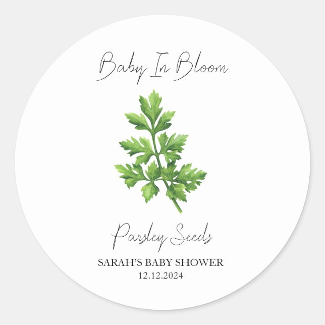 Baby in Bloom l Parsley Seeds Kinderdusche Runder Aufkleber (Vorderseite)