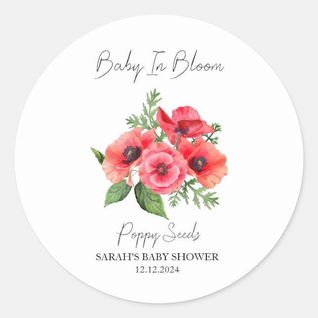 Baby in Bloom l Poppy Seeds Kinderdusche Runder Aufkleber (Vorderseite)