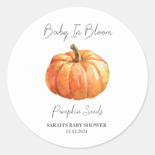 Baby in Bloom l Pumpkin Seeds Baby Dusche Runder Aufkleber (Vorderseite)