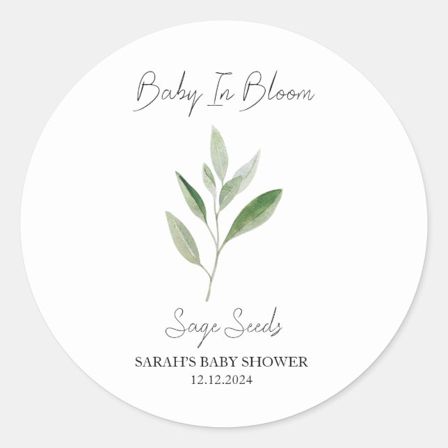 Baby in Bloom l Sage Seeds Kinderdusche Runder Aufkleber (Vorderseite)