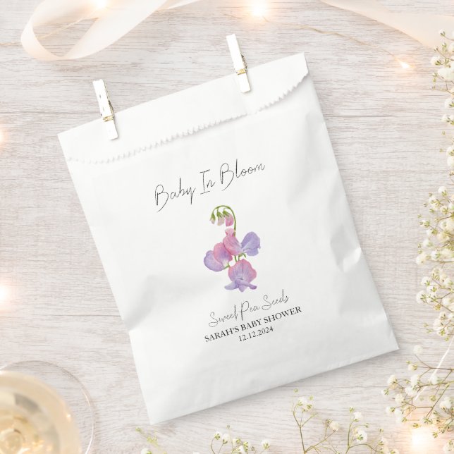 Baby in Bloom l Sweet Pea Seeds Kinderdusche Geschenktütchen (Ausgeschnitten)