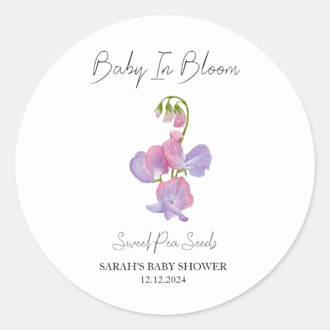 Baby in Bloom l Sweet Pea Seeds Kinderdusche Runder Aufkleber (Vorderseite)