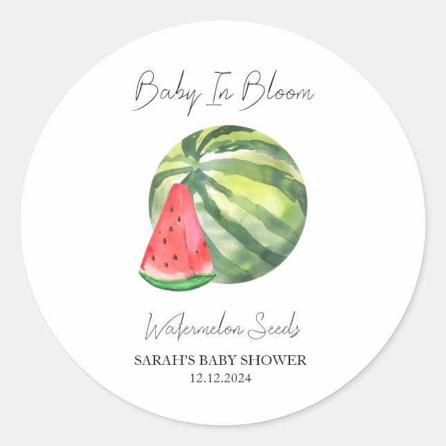 Baby in Bloom l Watermelon Samen Baby Dusche Runder Aufkleber (Vorderseite)