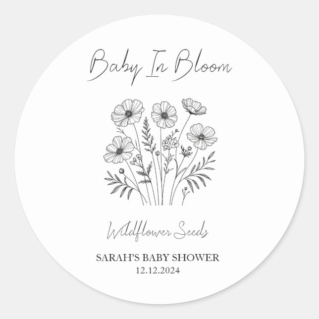 Baby in Bloom l Wildblume Säuglingsdusche Runder Aufkleber (Vorderseite)
