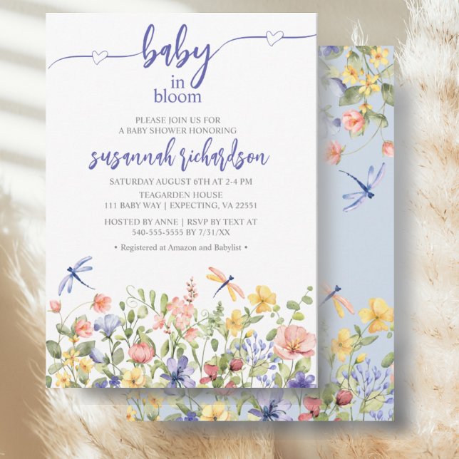 Baby in Bloom Lila Blue Wildblume Baby Dusche Einladung (Von Creator hochgeladen)
