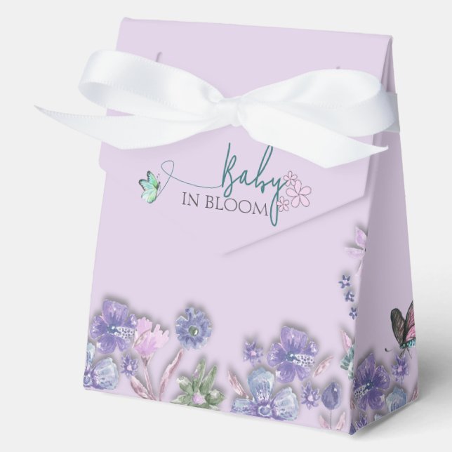 Baby in Bloom Lila Blumenbaby Dusche Party Geschenkschachtel (Vorderseite)