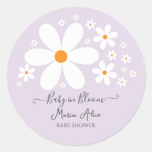 Baby in Bloom Lila Daisy Baby Shower Runder Aufkleber