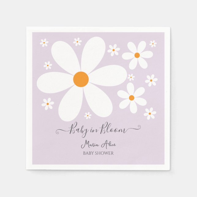 Baby in Bloom lila Daisy Baby Shower Serviette (Vorderseite)