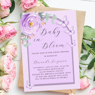 Baby in Bloom lila Schmetterlingspieße Kinderdusch Einladung