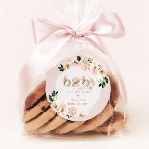 Baby in Bloom Mädchen Baby Shower elegant Runder Aufkleber