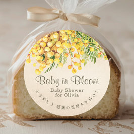 Baby in Bloom Mimosa Floral Watercolor Kraft Runder Aufkleber