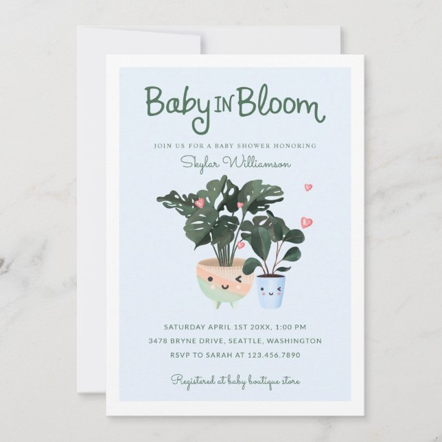 Baby in Bloom Mutter & Baby Boy Potted Pflanze Einladung (Vorderseite)