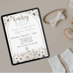 Baby in Bloom-neutralen Tönen Babydusche Einladung