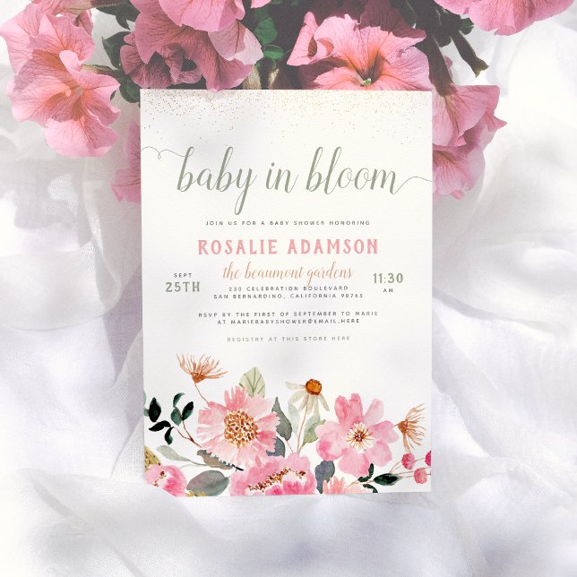 Baby in Bloom Niedlich Pink Garden Themendusche Einladung (Von Creator hochgeladen)