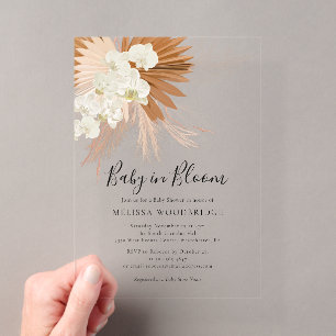 Baby in Bloom Pampas Gras Boho Blumen-Baby-Party Acryleinladungen