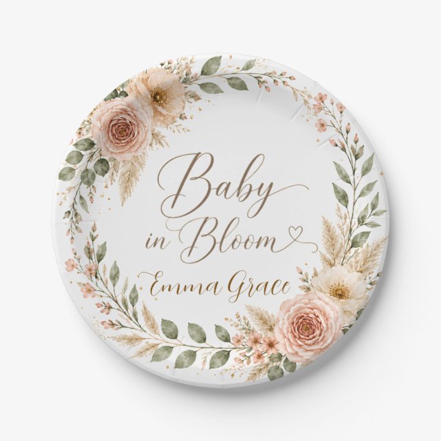 Baby in Bloom-Papierteller Pappteller (Vorderseite)