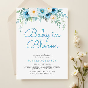 Baby in Bloom Pastel Blue Floral Baby Dusche Einladung