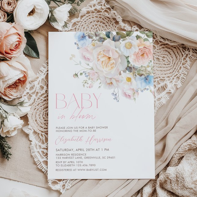 Baby in Bloom Pastel Blumendusche Einladung (Von Creator hochgeladen)