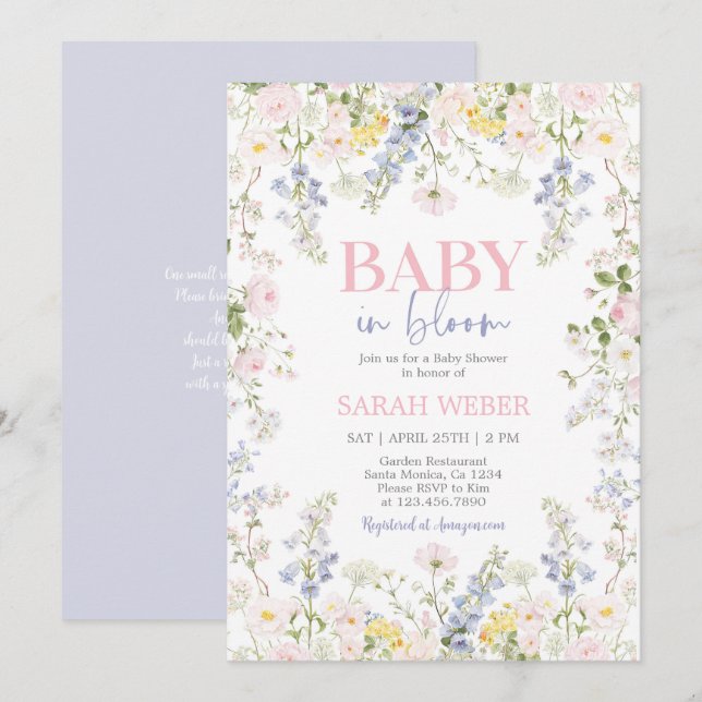 Baby in Bloom Pastel Wildflowers Baby Shower Einladung (Vorne/Hinten)