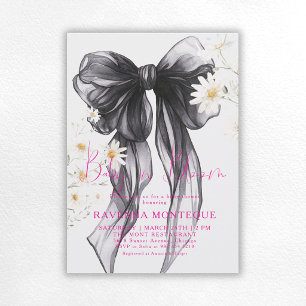 Baby in Bloom Pastell Schwarz Schleife Florales Ba Einladung