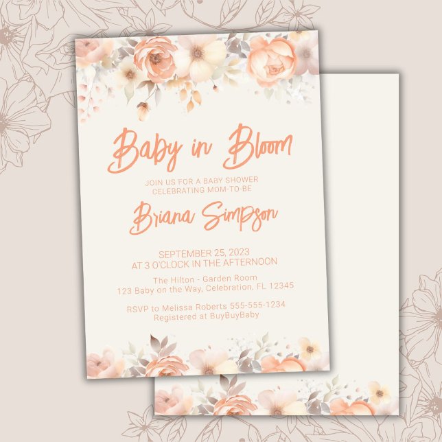 Baby in Bloom Peach Beige Elfenbeinblütendusche Einladung (Von Creator hochgeladen)