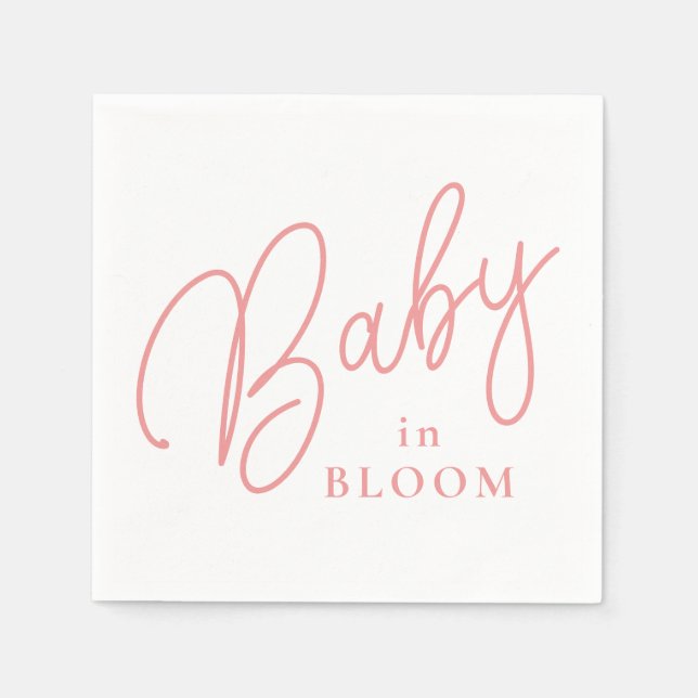 Baby in Bloom Peach Farbe Handschrift Script Serviette (Vorderseite)