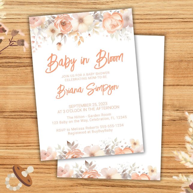 Baby in Bloom Peach Floral Baby Dusche Einladung (Von Creator hochgeladen)