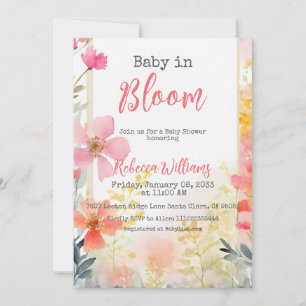 Baby in Bloom Peach Wildblume Bloral Baby Dusche Einladung