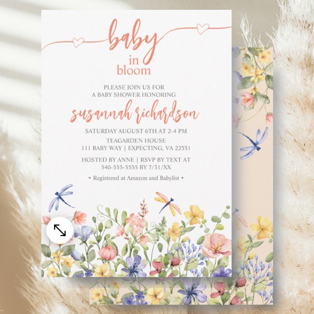 Baby in Bloom Peach Wildblume Kinderdusche Einladung (Von Creator hochgeladen)