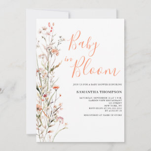 Baby in Bloom Pfirsich-Blumen-Mädchen-Baby-Party Einladung
