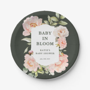 Baby in Bloom Pink Aquarell Blumenspülung Pappteller