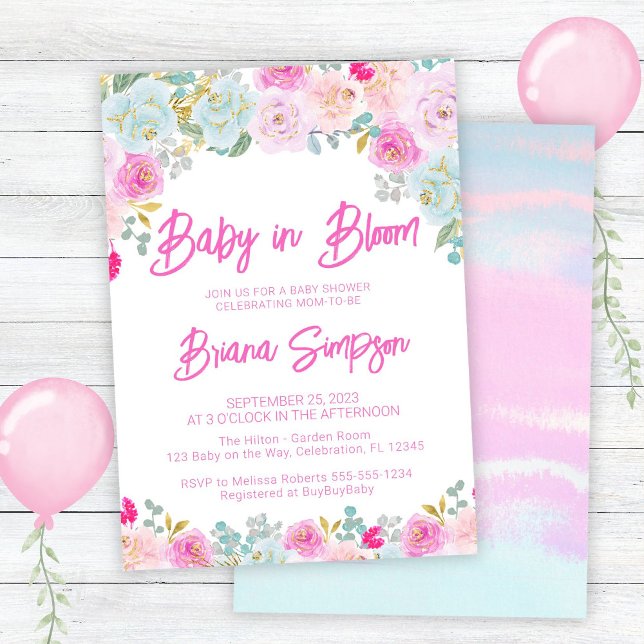 Baby in Bloom Pink Blue Peach Floral Baby Dusche Einladung (Von Creator hochgeladen)