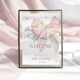 Baby in Bloom Pink Blütenbraun Babydusche Begrüßun Poster