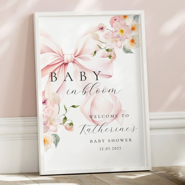 Baby in Bloom Pink Bow Baby Dusche Empfang Poster (Von Creator hochgeladen)