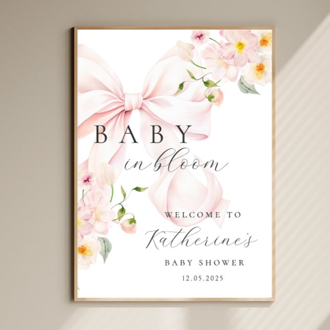 Baby in Bloom Pink Bow Baby Dusche Empfang Poster (Von Creator hochgeladen)