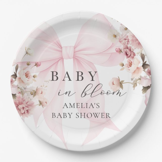 Baby in Bloom Pink Bow Baby Duschpapier Teller (Vorderseite)