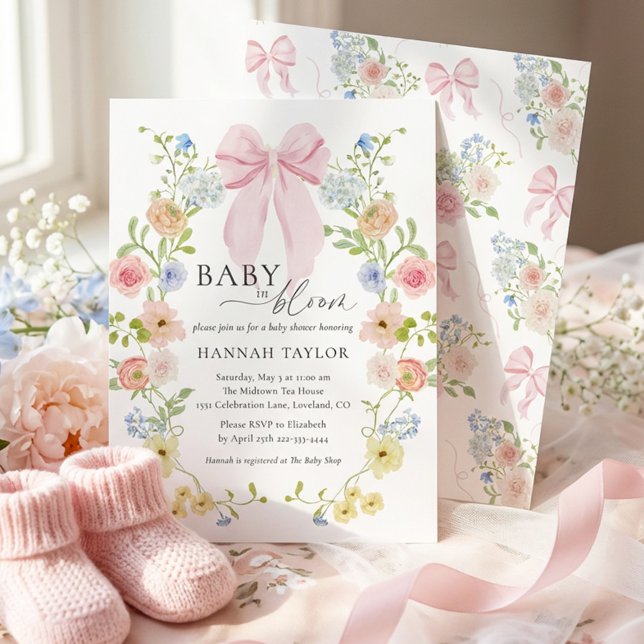 Baby in Bloom Pink Bow Baby Shower Einladung (Von Creator hochgeladen)