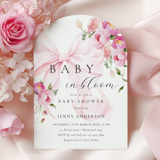 Baby In Bloom Pink Bow Baby Shower Invitation Einladung (Von Creator hochgeladen)