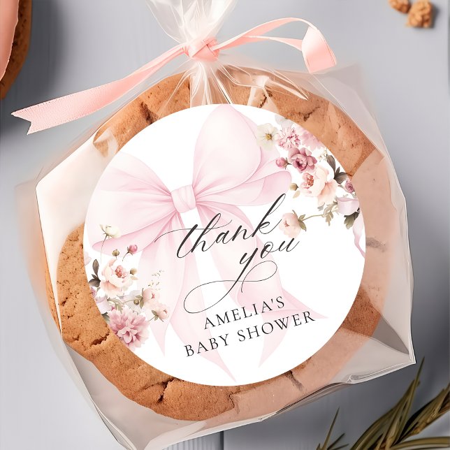 Baby In Bloom Pink Bow Baby Shower Sticker (Von Creator hochgeladen)