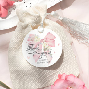 Baby in Bloom Pink Bow Babydusche Danke Geschenkanhänger