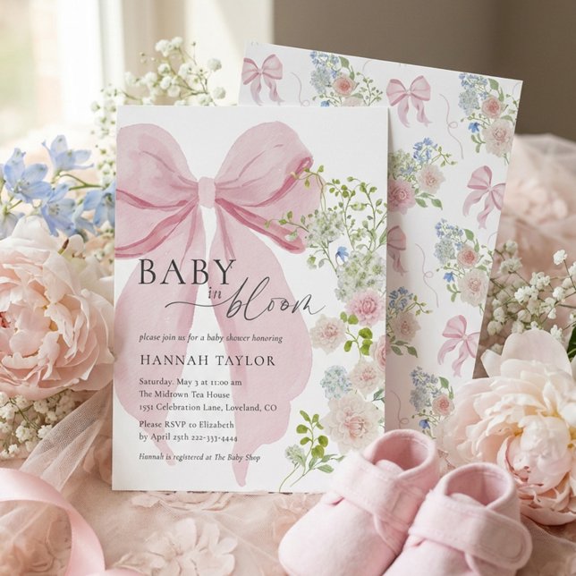 Baby in Bloom Pink Bow Babydusche Einladung (Von Creator hochgeladen)