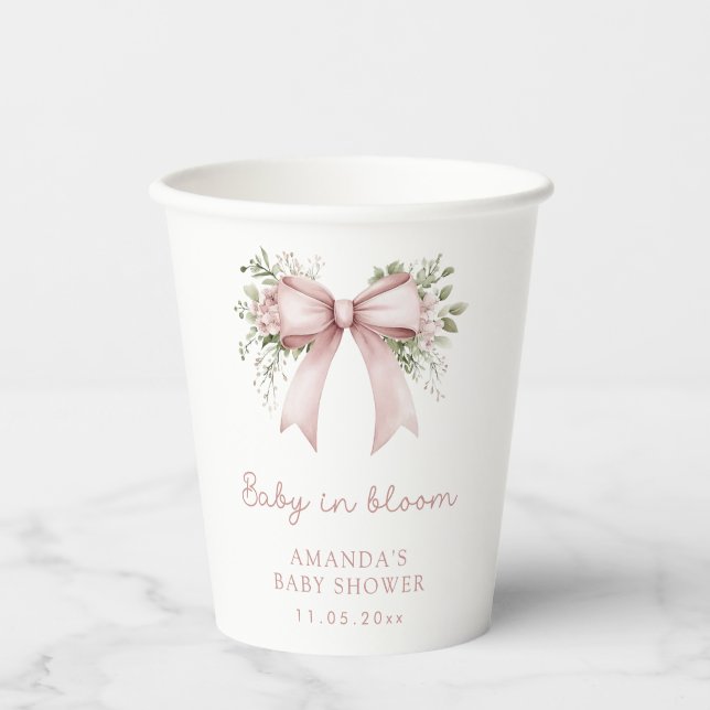 Baby in Bloom Pink Bow Babydusche Pappbecher (Vorderseite)