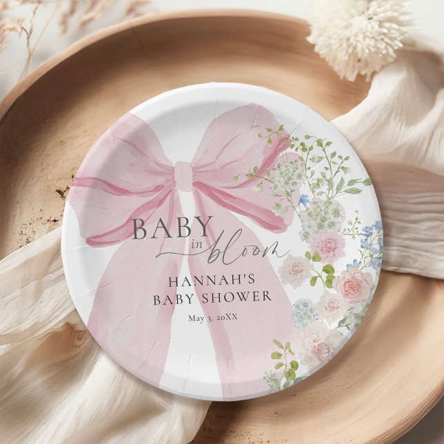 Baby in Bloom Pink Bow Babydusche Pappteller (Von Creator hochgeladen)